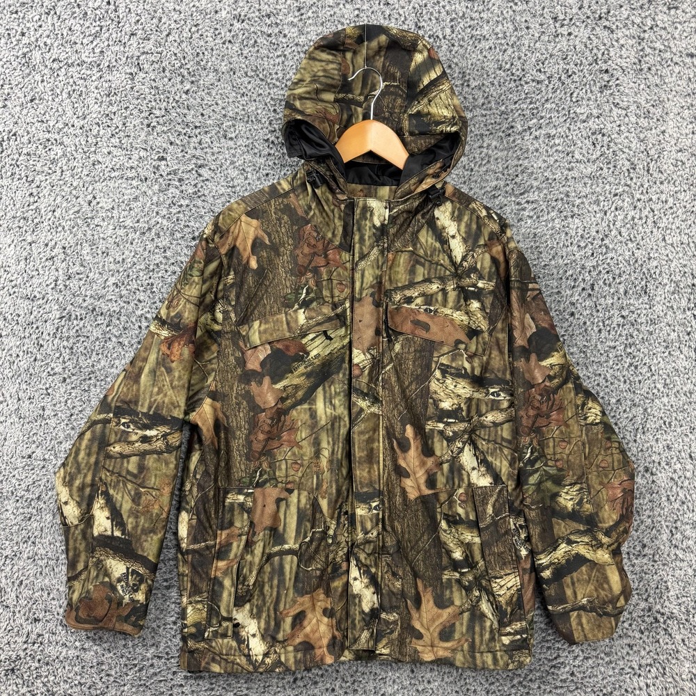 10X Hunting Jacket Mens Large Mossy Oak Break-Up Camo Hooded Outdoor Rain